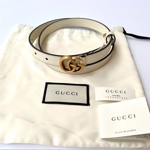 NEW Gucci Skinny Leather Belt with Double G Buckle